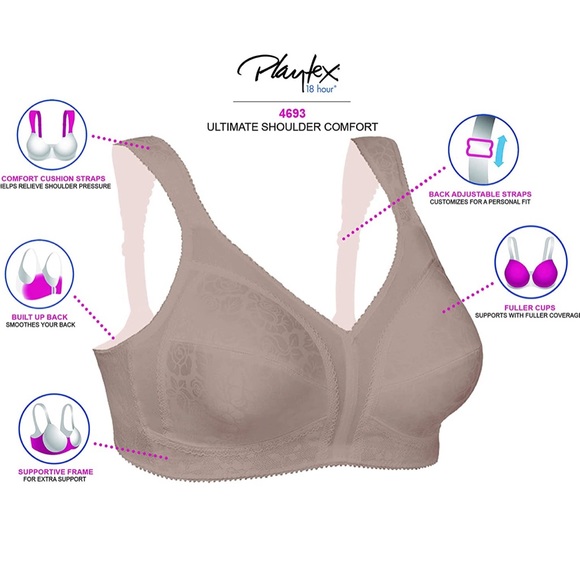 Playtex Women's 18 Hour Original Comfort Strap Full Coverage Bra, 40C in blush - Picture 2 of 6